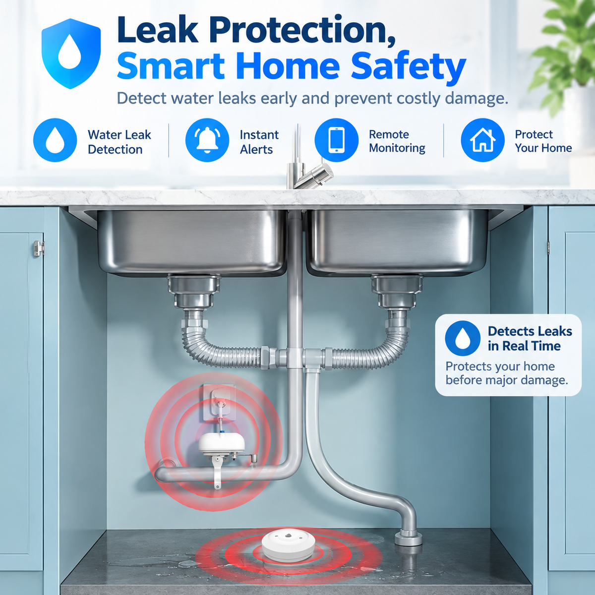 ZigBee Smart Water Leak Sensor with App Alerts
