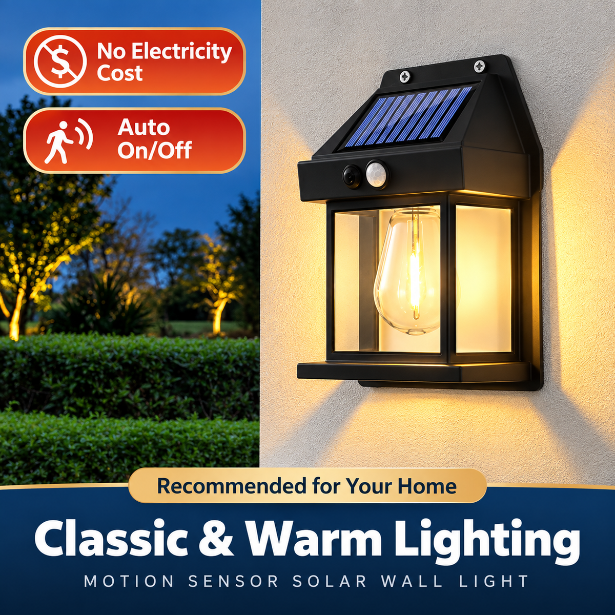 Solar Motion Sensor Outdoor Wall Light