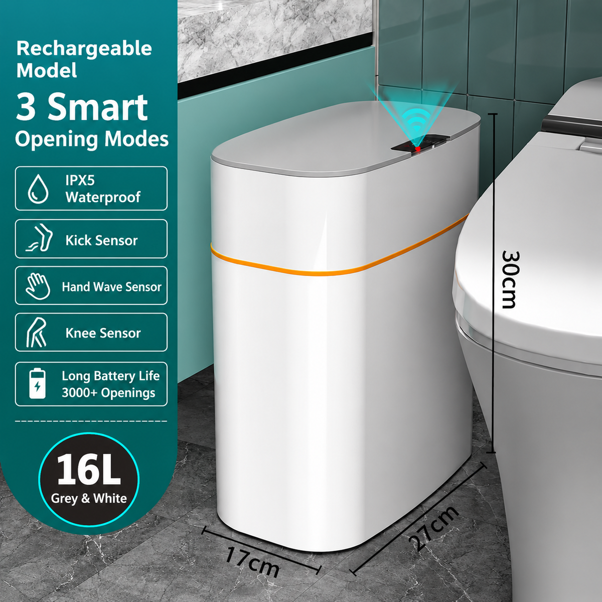 Touchless Motion Sensor Smart Trash Can with Lid
