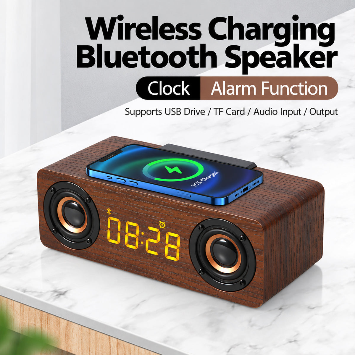 Wooden Bluetooth Speaker with Wireless Charging