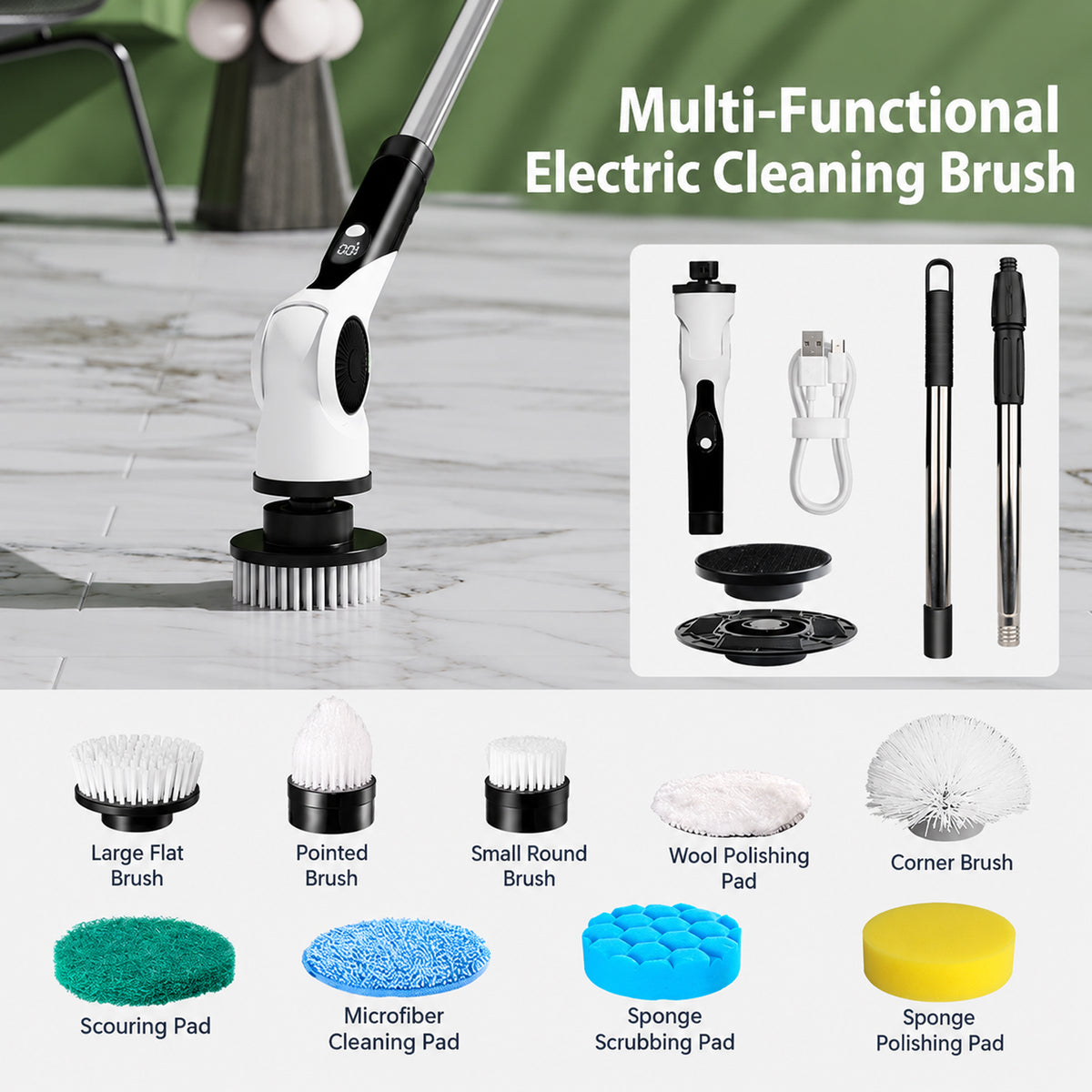 Automatic Rotating and Telescopic Bathroom Brush