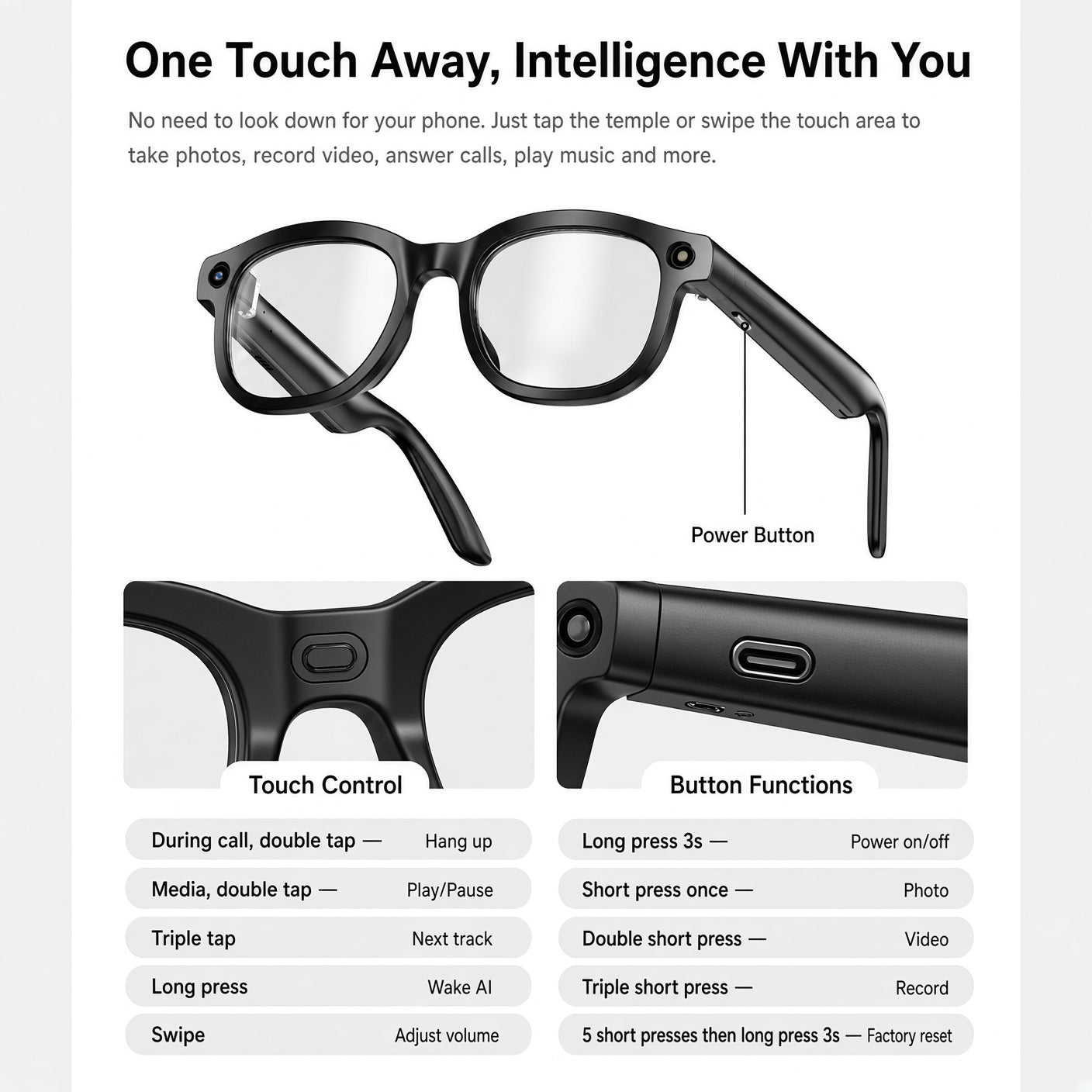 AI Glasses with Camera – Live Translate, ID & Music