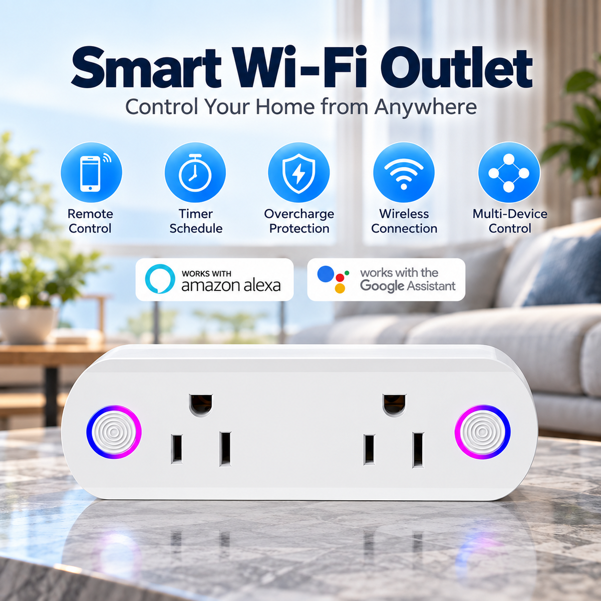 WiFi Smart Dual Outlet Plug with App Control