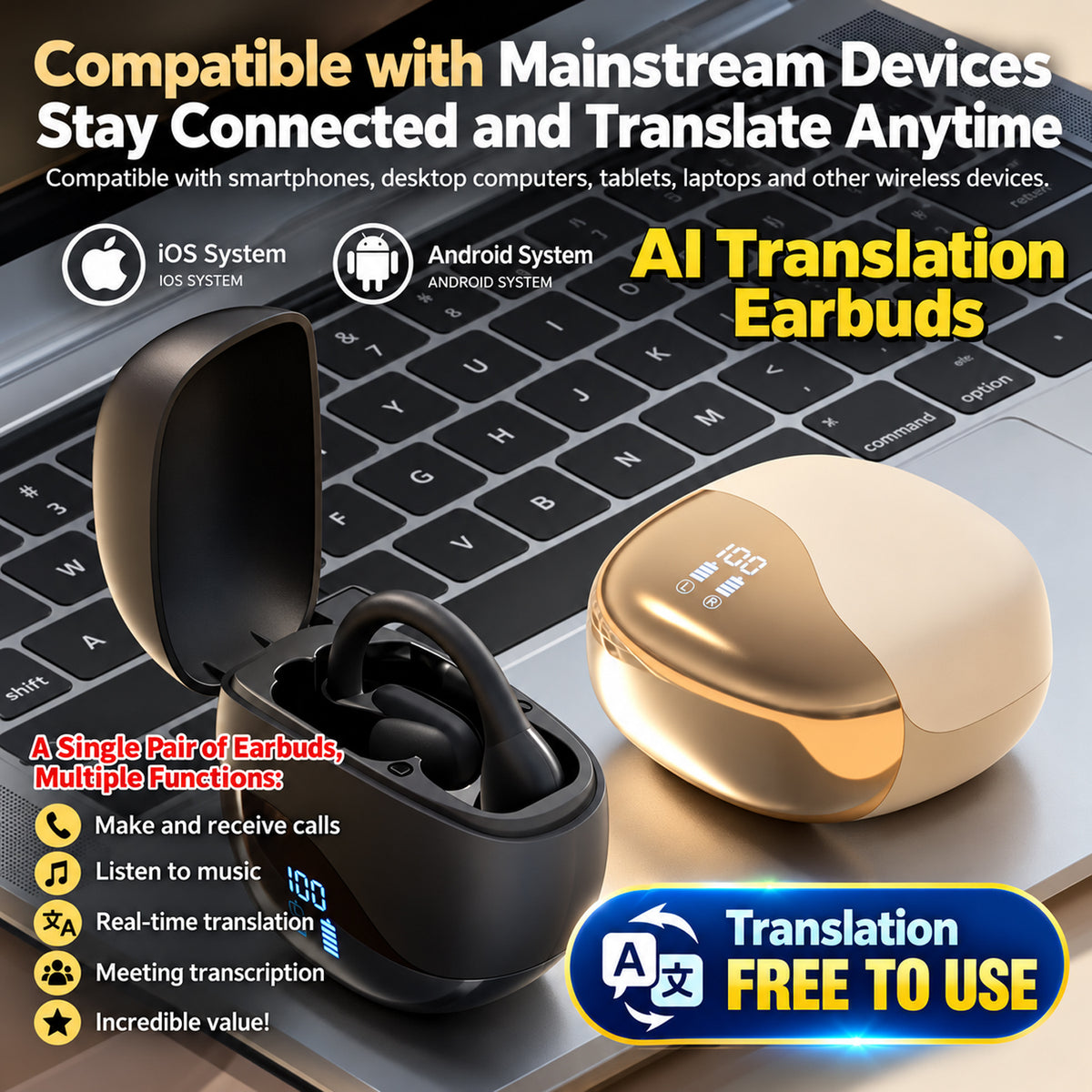 AI-Powered Bluetooth Translation Earbuds