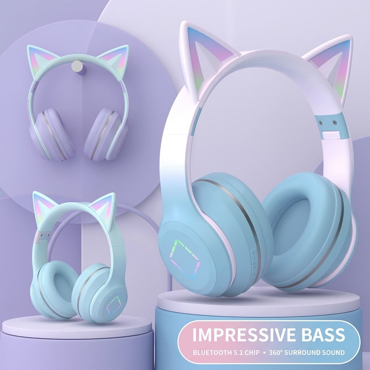 Cat-ear Bluetooth headphones with ultra-long battery life