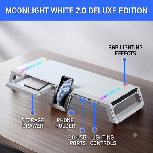 RGB Monitor Stand with USB Charging & Storage