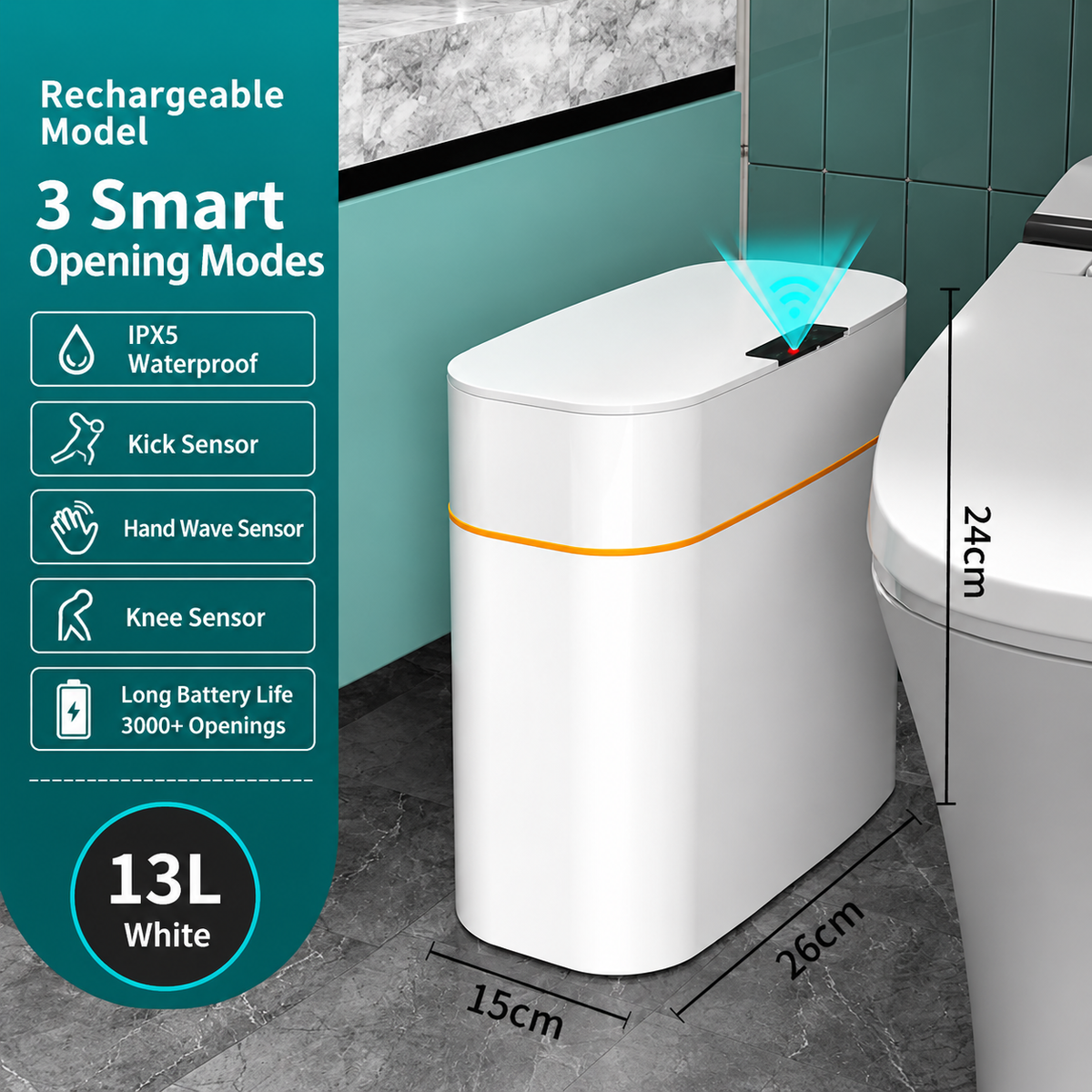 Touchless Motion Sensor Smart Trash Can with Lid