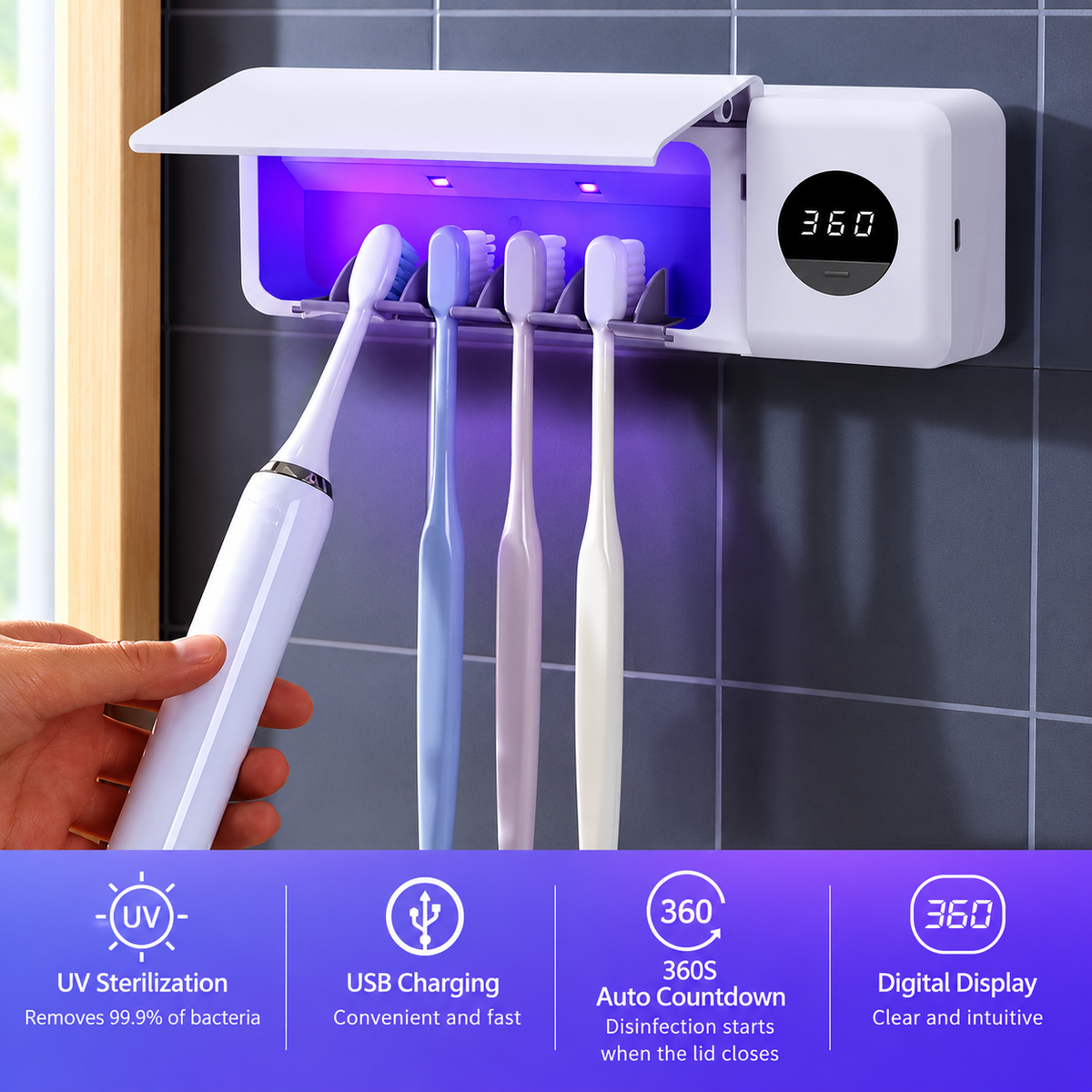 UV Toothbrush Sanitizer with Holder & Display