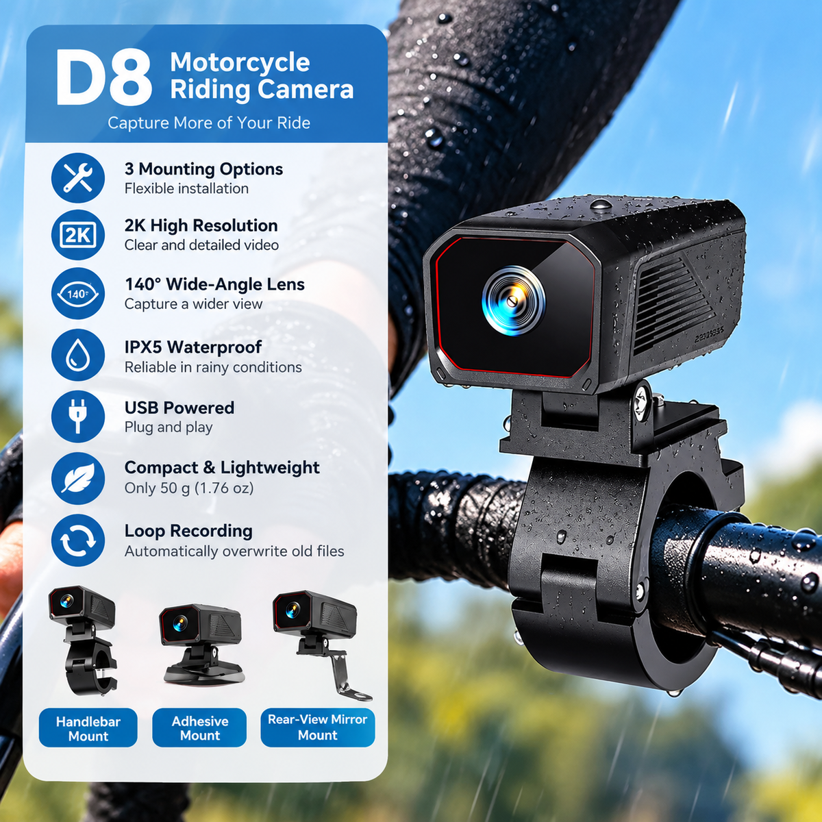 2K Motorcycle & Bike Riding Camera Recorder