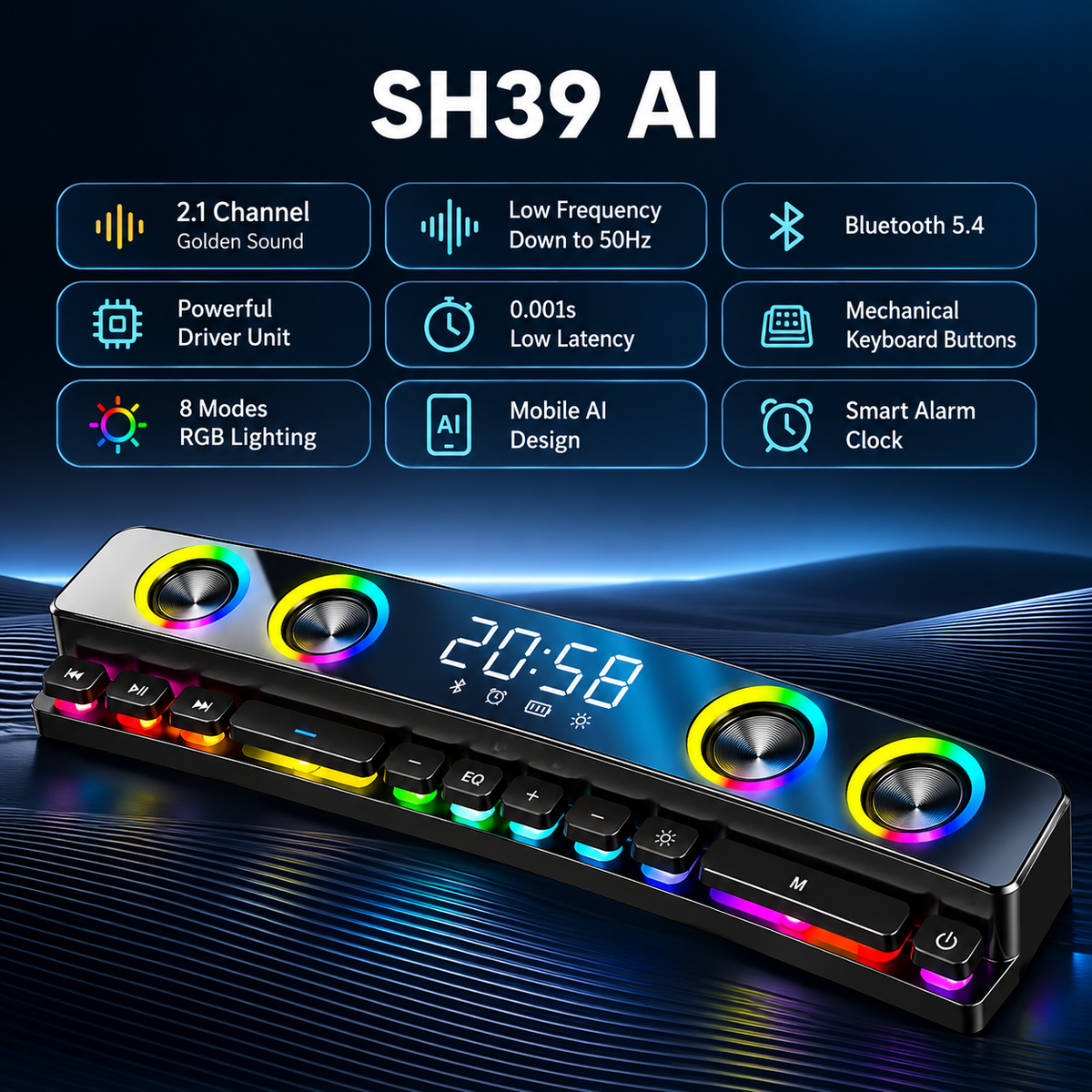 RGB Bluetooth Gaming Soundbar with Stereo Bass