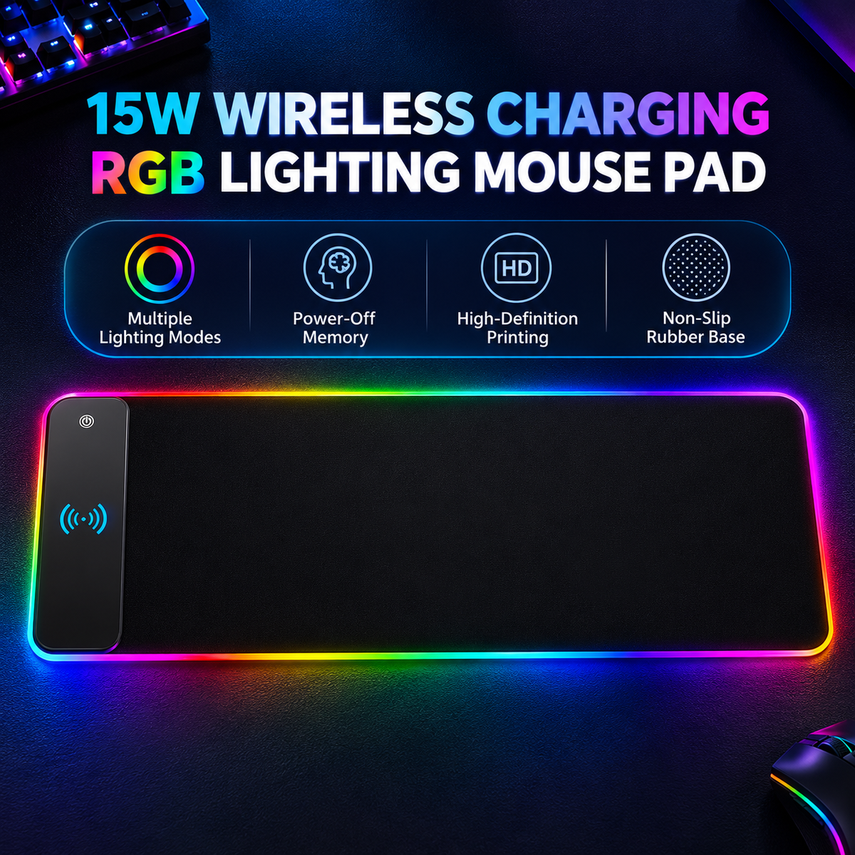 RGB Gaming Mouse Pad with 15W Wireless Charging