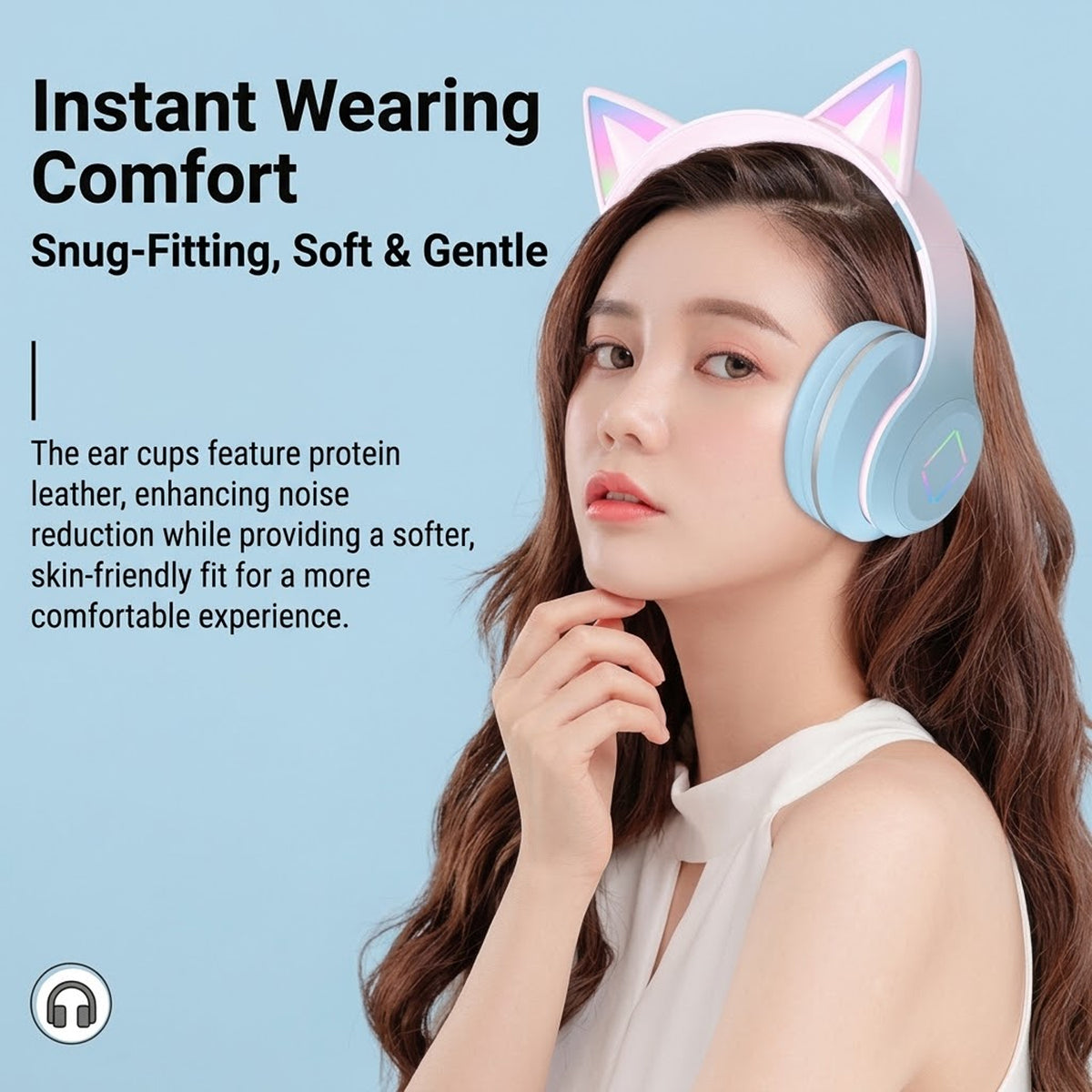 Cat-ear Bluetooth headphones with ultra-long battery life