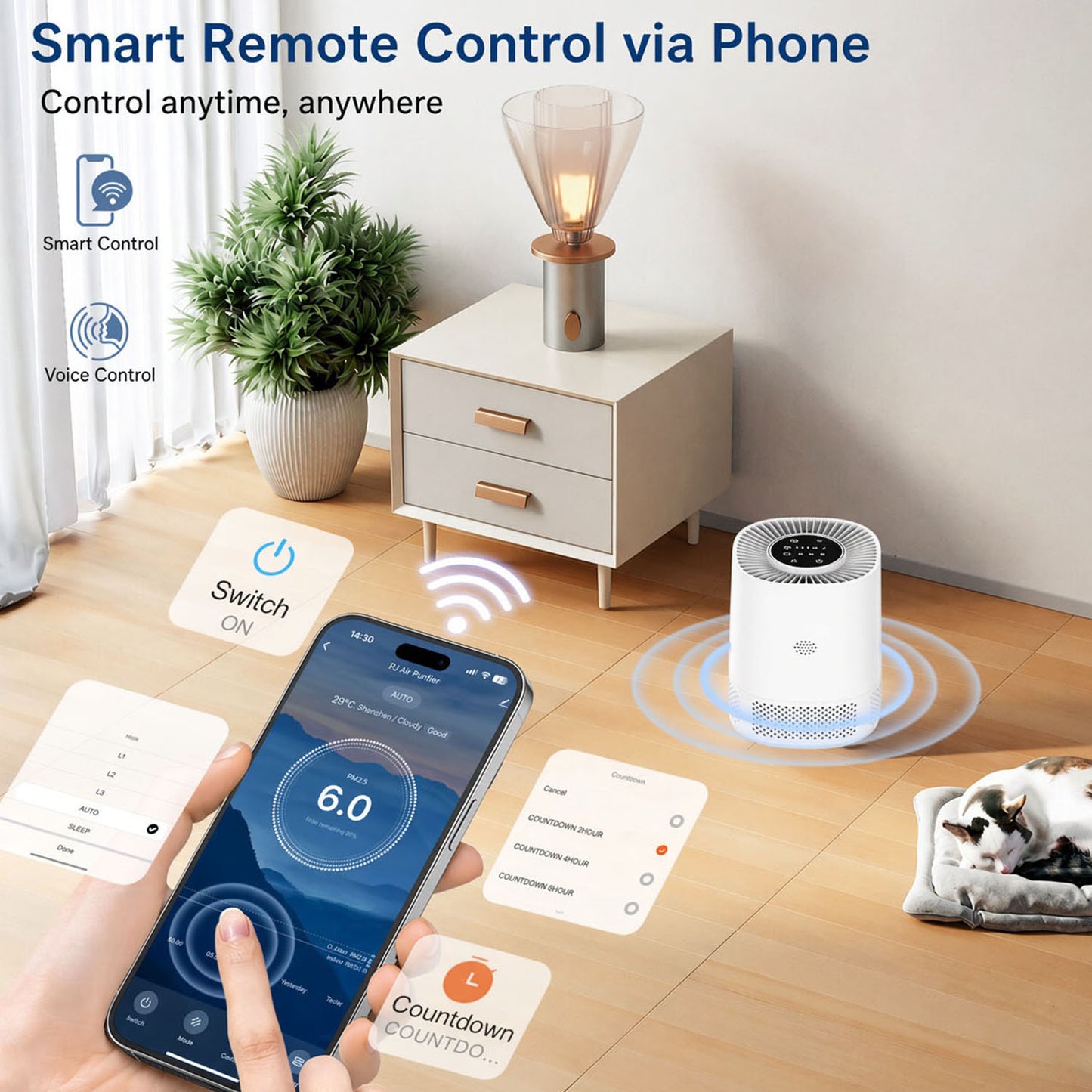 Compact Desktop Air Purifier | Quiet HEPA Air Cleaner Touch Control for Bedroom & Office