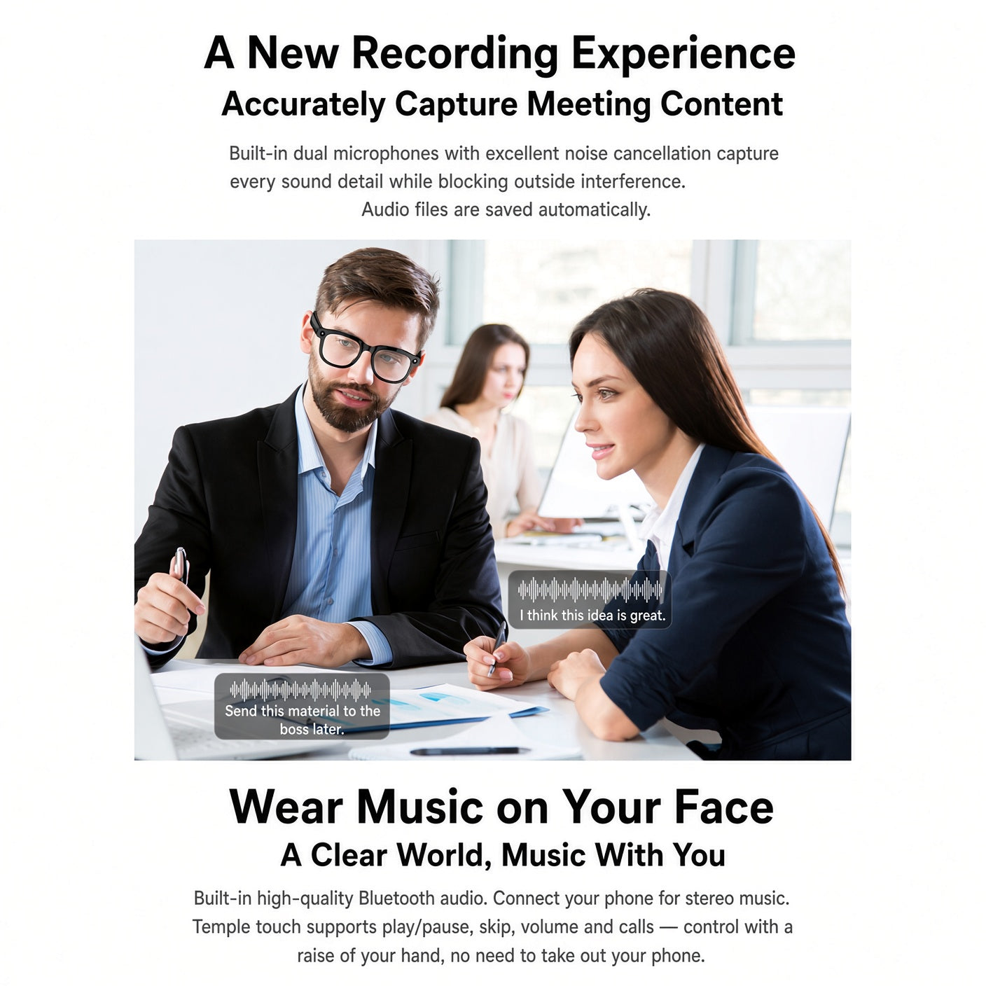 AI Glasses with Camera – Live Translate, ID & Music