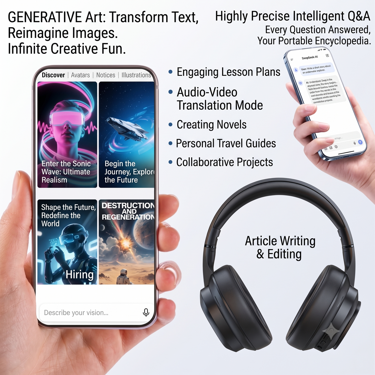 LCD Touchscreen AI Translation Bluetooth Headphones