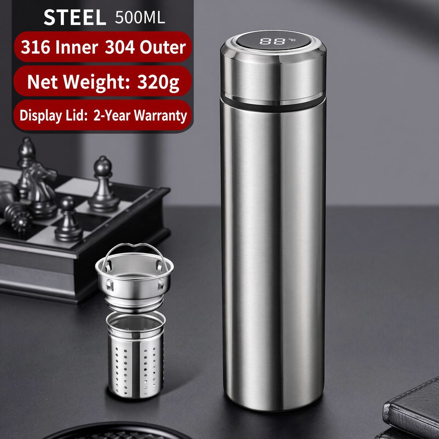 Smart 316 Stainless Steel Thermos with Temp Display