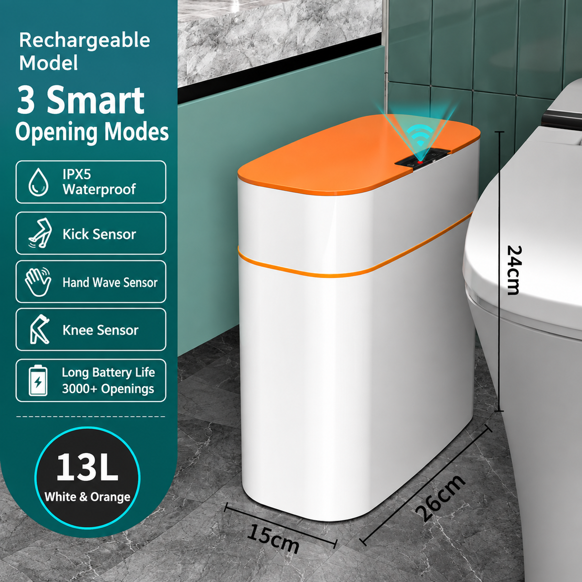 Touchless Motion Sensor Smart Trash Can with Lid