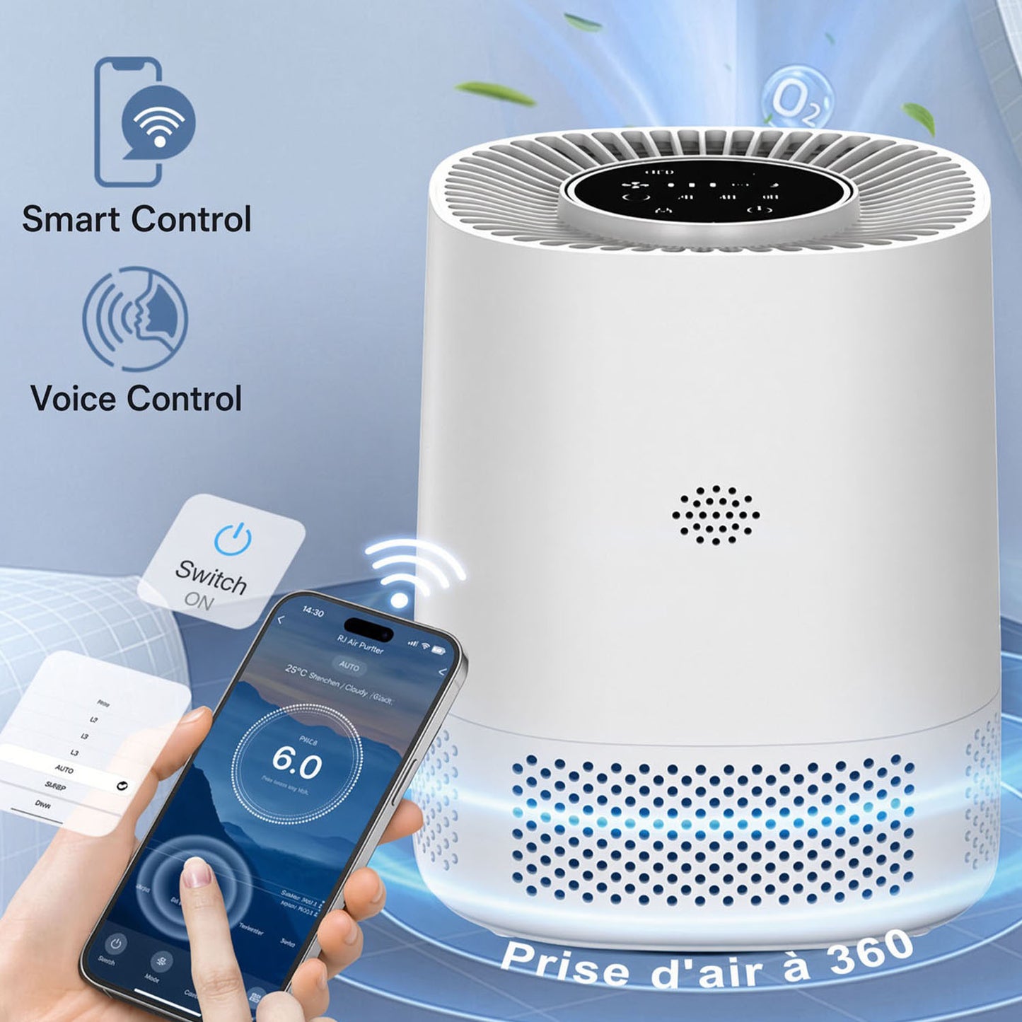 Compact Desktop Air Purifier | Quiet HEPA Air Cleaner Touch Control for Bedroom & Office