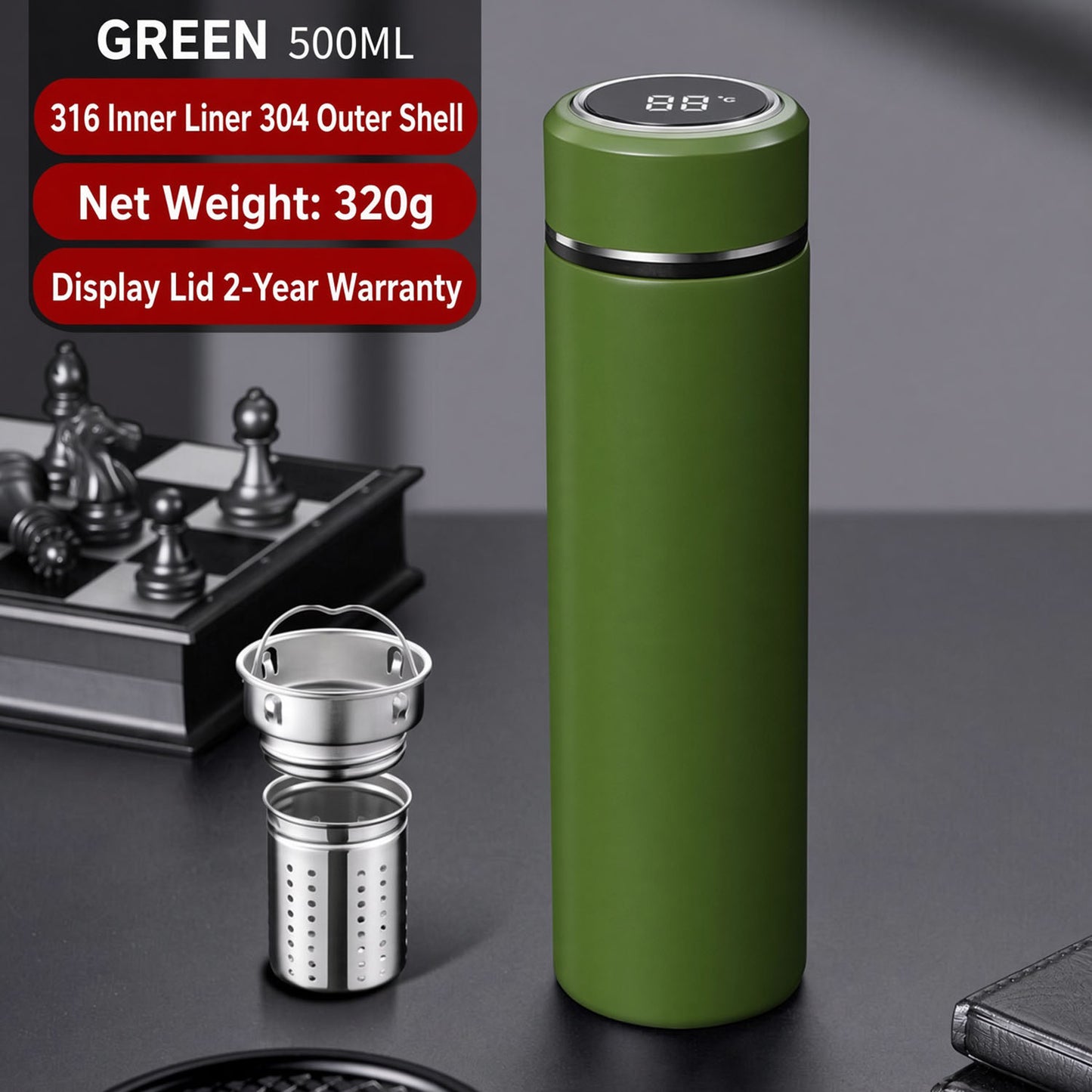 Smart 316 Stainless Steel Thermos with Temp Display
