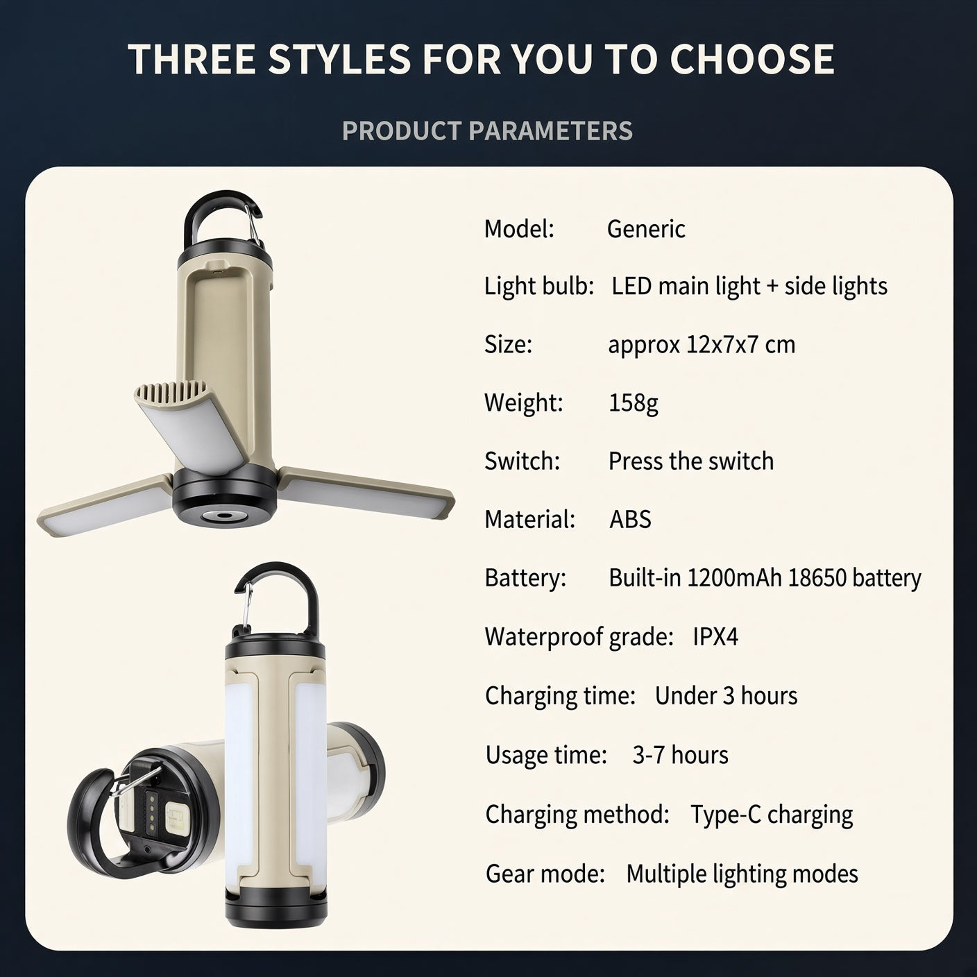Solar Camping Lantern – Foldable LED Tent Light & Hook