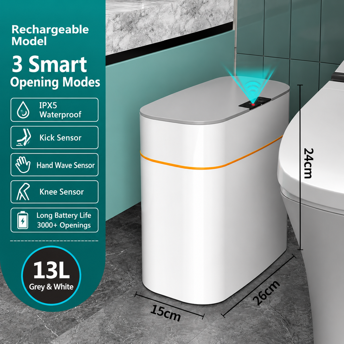 Touchless Motion Sensor Smart Trash Can with Lid