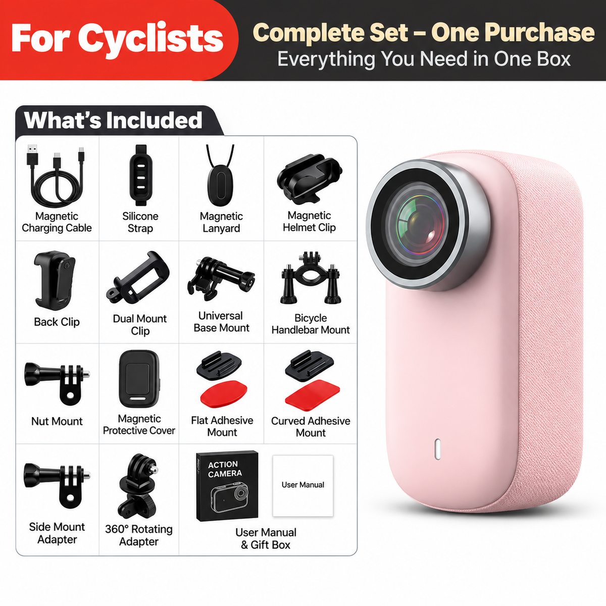 4K Mini POV Action Camera for Cycling & Vlogging