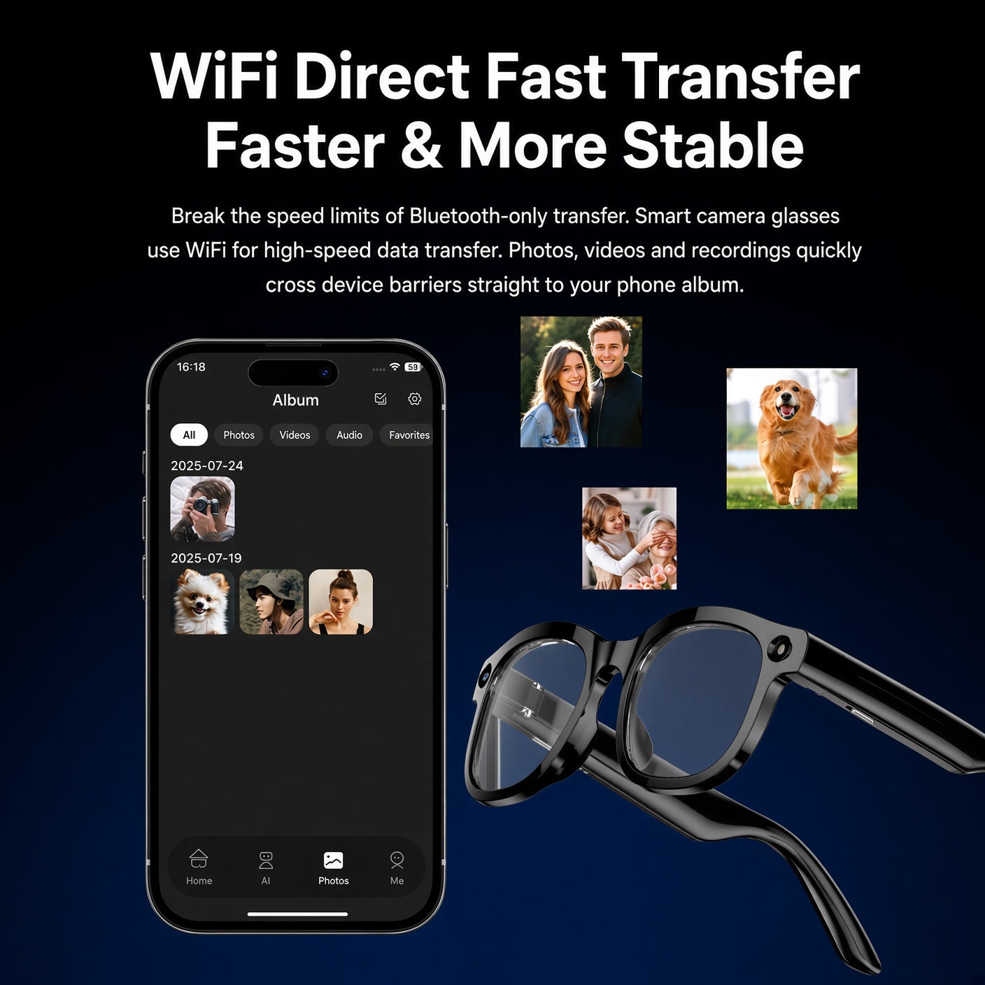 AI Glasses with Camera – Live Translate, ID & Music