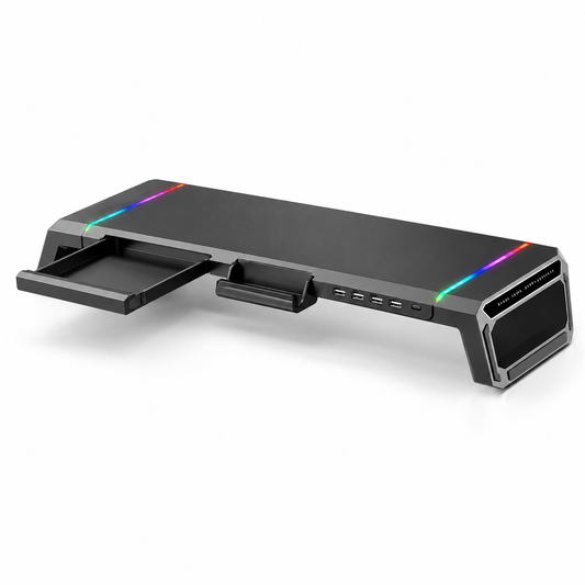 RGB Monitor Stand with USB Charging & Storage